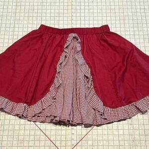 VINTAGE Square Dancing Lace Trim Skirt Gingham Prairie Peasant Red Americana